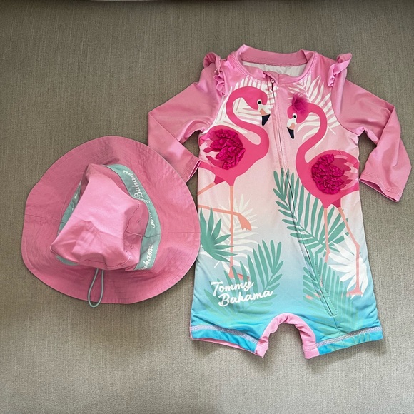 Tommy Bahama Other - Tommy Bahama Infant Pink Flamingo Swim Set